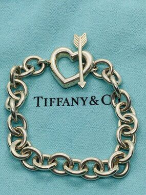Tiffany & Co Sterling Silver 925 Arrow Heart Toggle Bracelet 7.5"